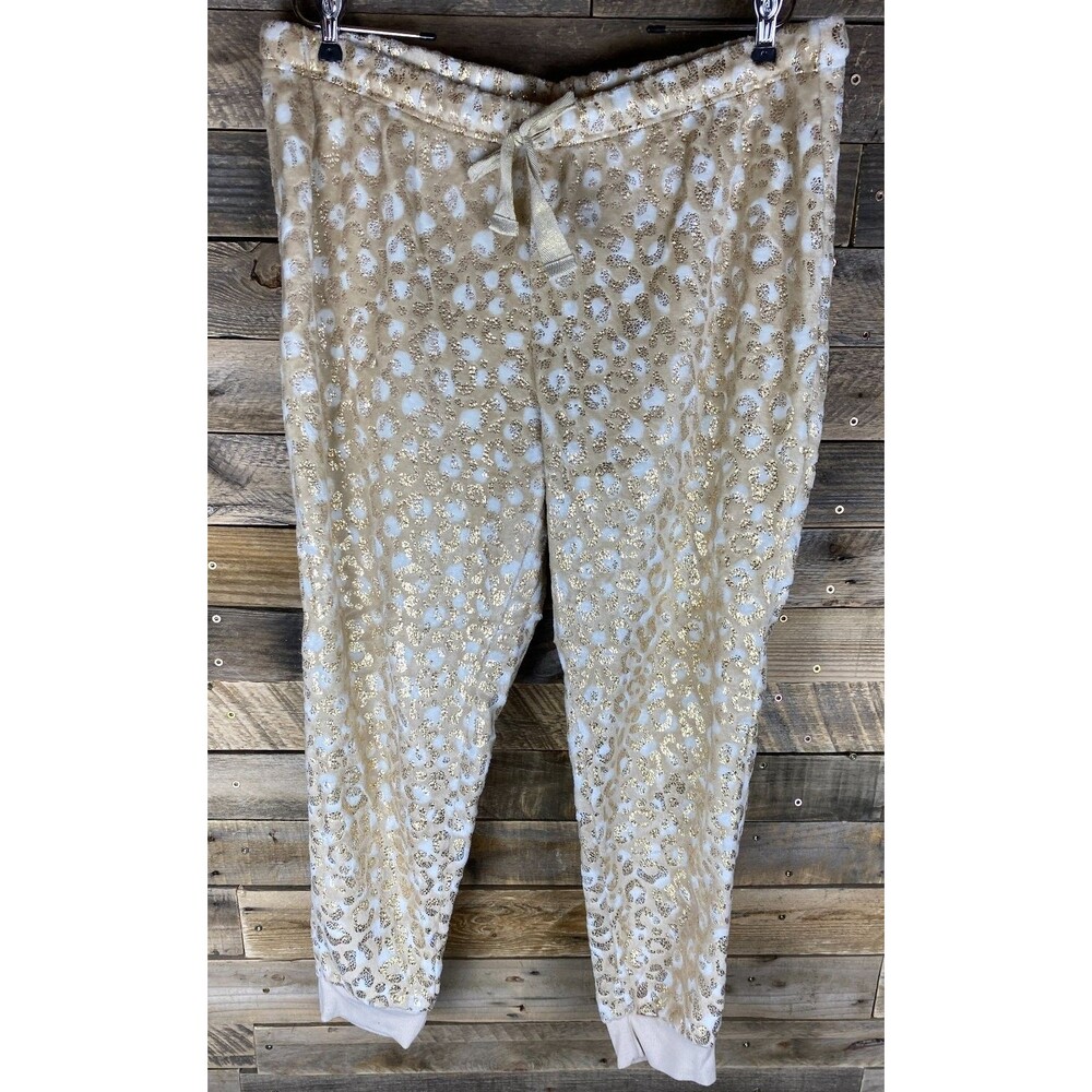 Secret Treasures Women's Sz XL Lounge Pants Beige Gold Leopard Print Drawstring